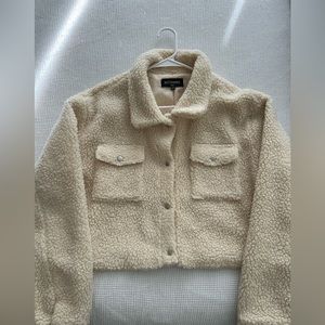 Kittenish Oversized Cropped Sherpa Shacket